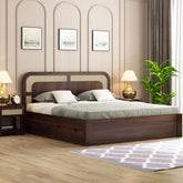 ONIJA Solid Sheesham Wood King Size Bed with Drawer Storage Wooden Double Bed Palang Bed for Bedroom Living Room Furniture - WALNUT FINISH